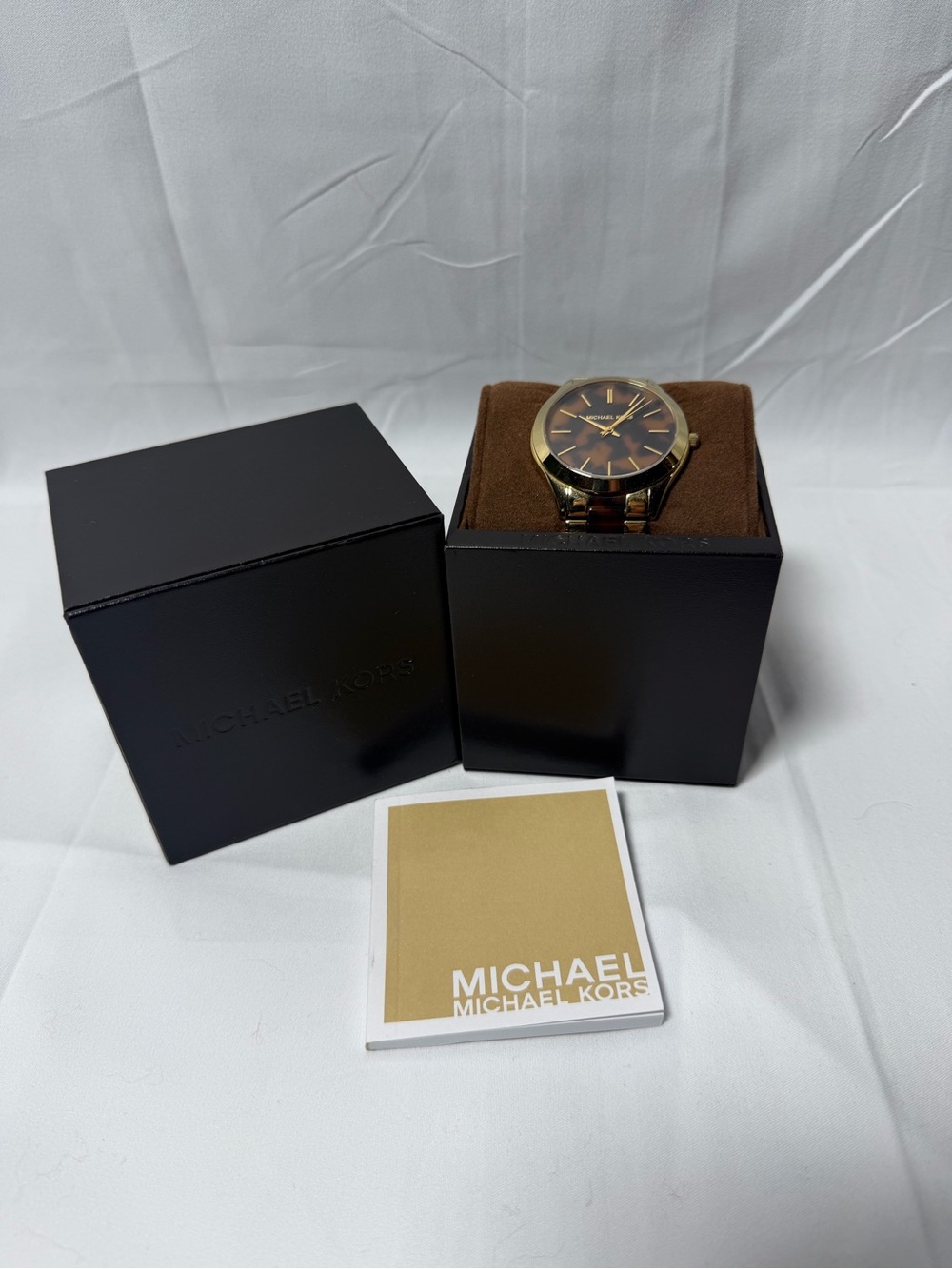 Michael Kors Gold-Tone Watch with Brown Dial and Two-Tone Bracelet